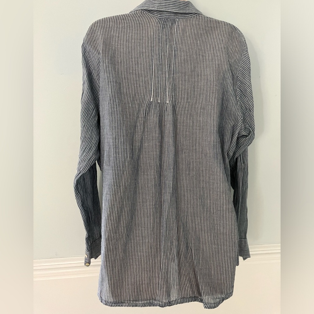 Lord & Taylor striped cotton blouse top button down baggy casual minimalist 1X - Picture 2 of 8